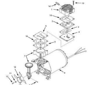 Wl604006, Wl604803, Wl606001 Pump Parts Diagram and Parts List for WL604006AJ  Campbell Hausfeld Compressor